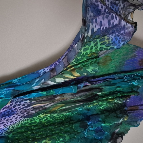 Vintage Camila Elbaz Multicolor Whimsy Fairy Spaghetti Strap Silk Dress, Size M - Picture 4 of 11